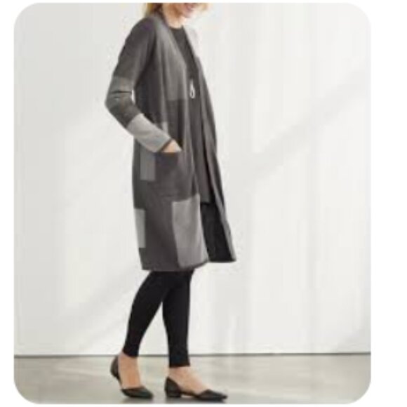 J Jill Cardigan Women's XL Gray Color Block Duster/Sweater Cotton Bamboo Blend - Picture 4 of 12